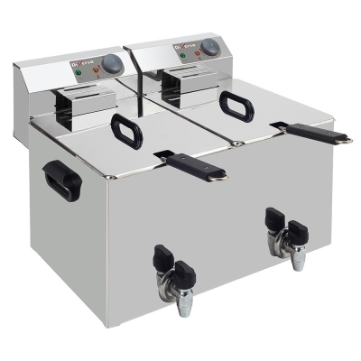 Friteuse de table électrique 2x 8 litres + robinet de vidange WR-EF16-D8